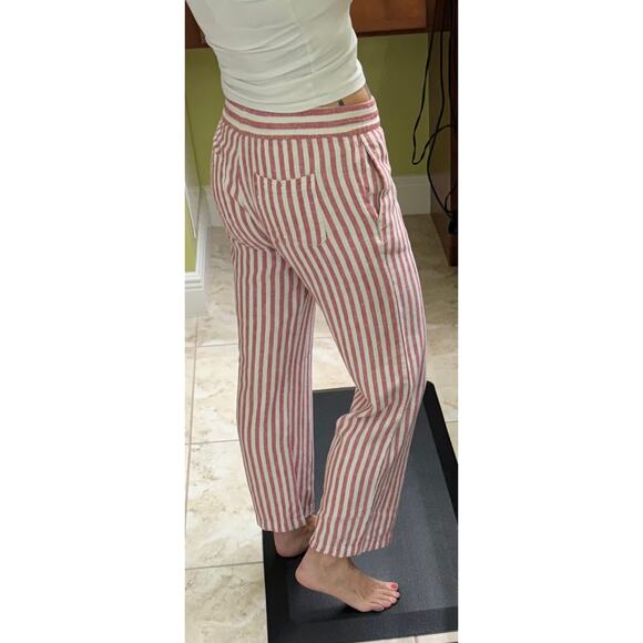 Old Navy XS red white stripe pull on pants 55% linen elastic waist - Picture 4 of 7